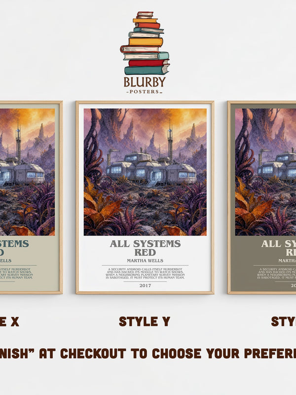All Systems Red bookish print in frame leaning in hallway – sci fi wall art