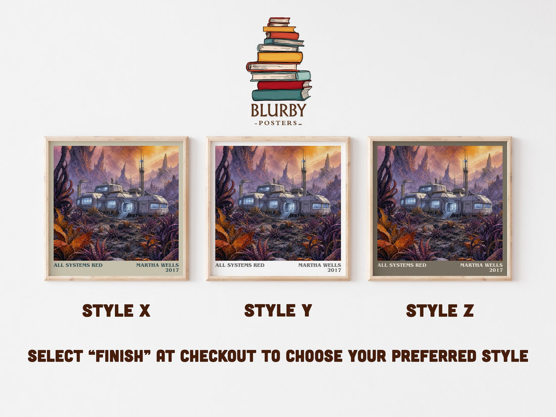 All Systems Red literary print in frame leaning in hallway – sci fi wall art (mockup)