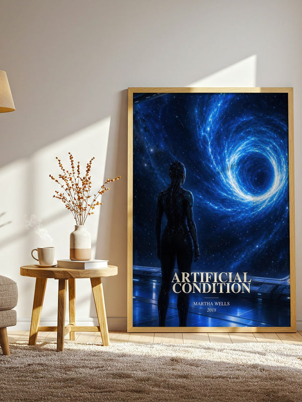 Artificial Condition watercolour print in frame leaning in hallway – sci fi wall art