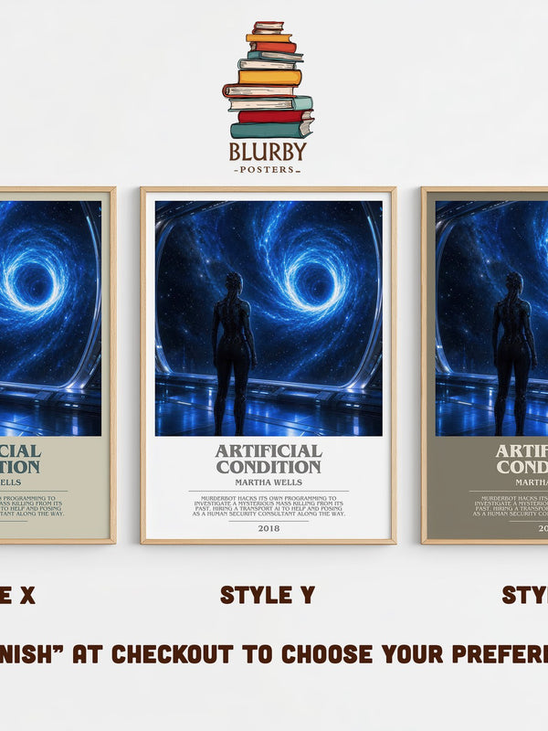 Artificial Condition bookish print in frame leaning in hallway – sci fi wall art