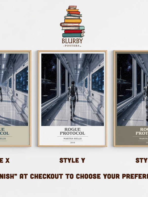 Rogue Protocol book cover print in frame leaning in hallway – sci fi wall art