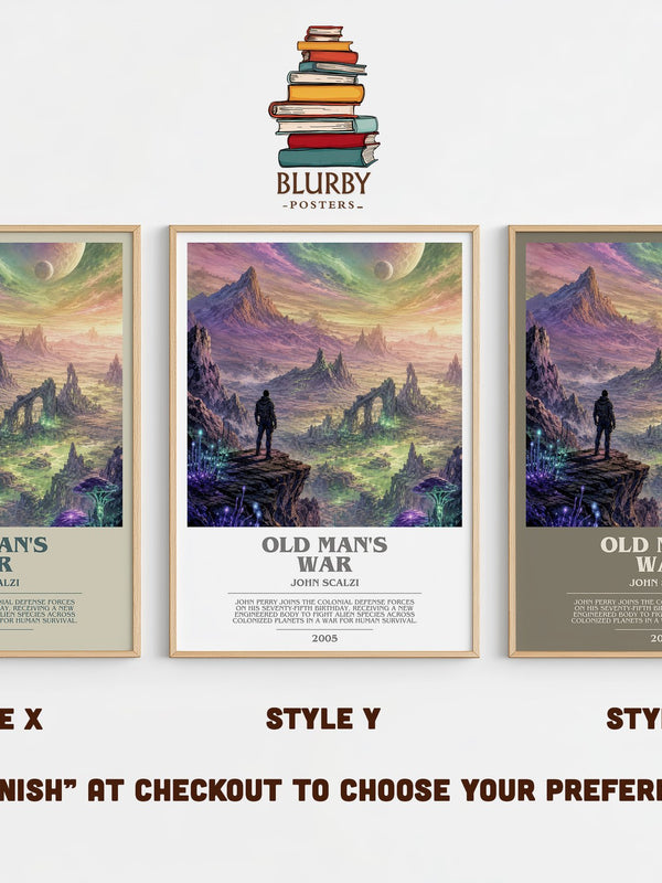 Old Man's War bookish print in frame leaning in hallway – sci fi wall art