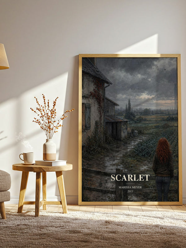 Scarlet watercolour print in frame leaning in hallway – young adult wall art
