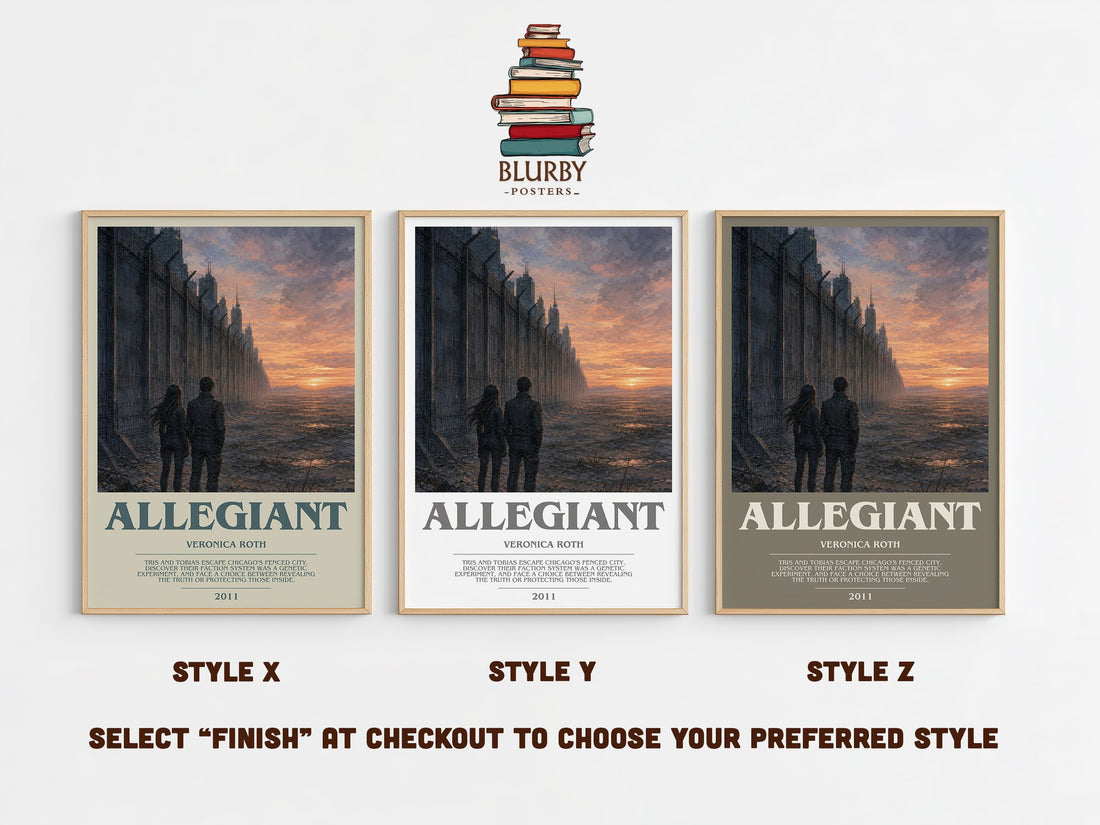 Allegiant bookish print in frame leaning in hallway – dystopian wall art (mockup)