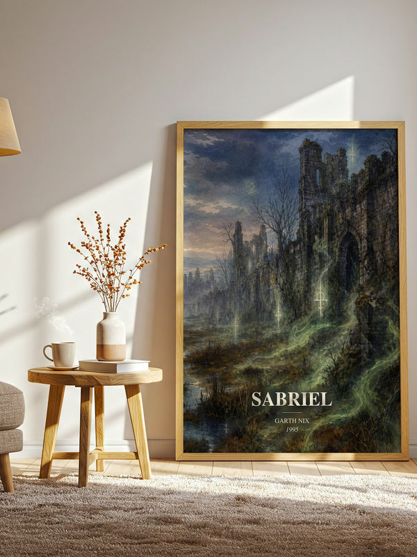 Sabriel watercolour print in frame leaning in hallway – fantasy wall art