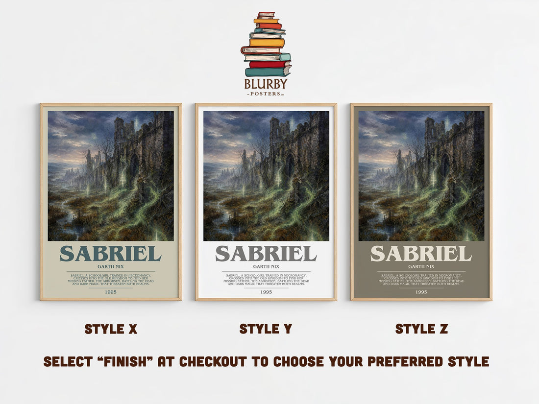 Sabriel bookish print in frame leaning in hallway – fantasy wall art (mockup)