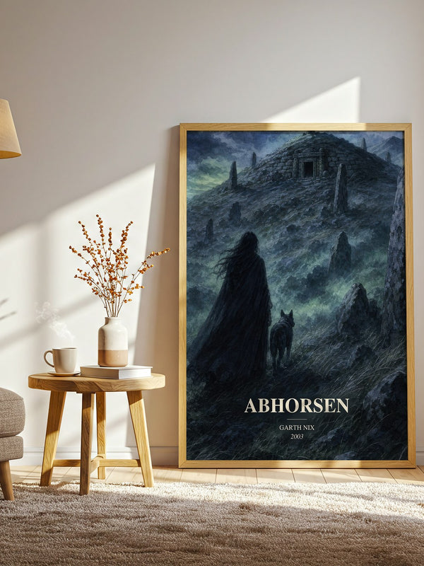 Abhorsen watercolour print in frame leaning in hallway – fantasy wall art