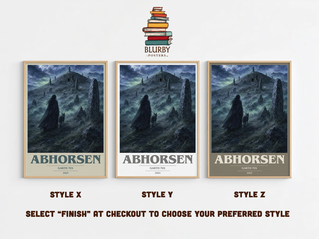 Abhorsen book cover print in frame leaning in hallway – fantasy wall art (mockup)