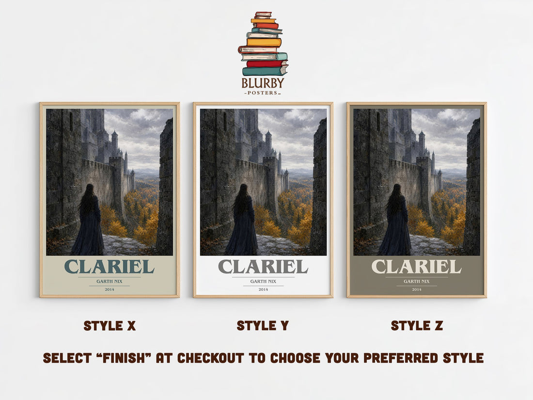 Clariel book cover print in frame leaning in hallway – fantasy wall art (mockup)