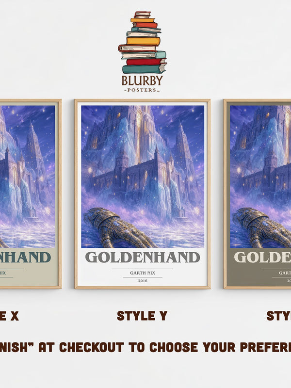 Goldenhand book cover print in frame leaning in hallway – fantasy wall art