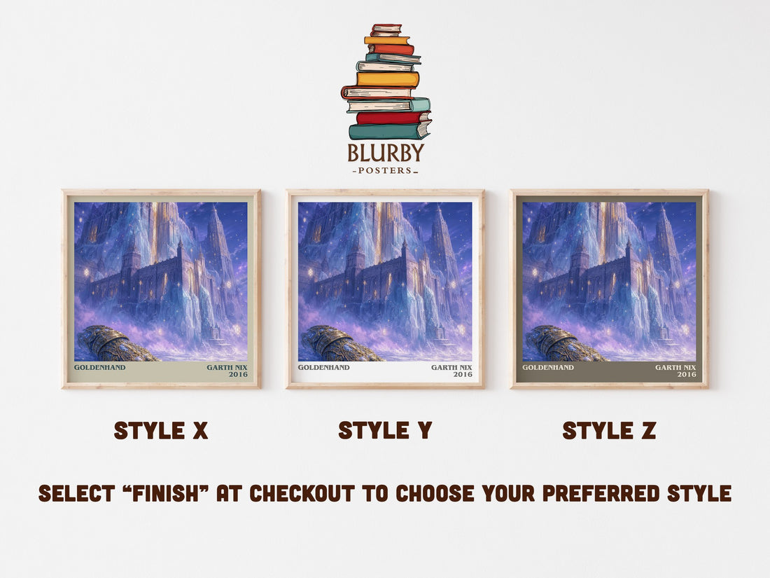 Goldenhand literary print in frame leaning in hallway – fantasy wall art (mockup)