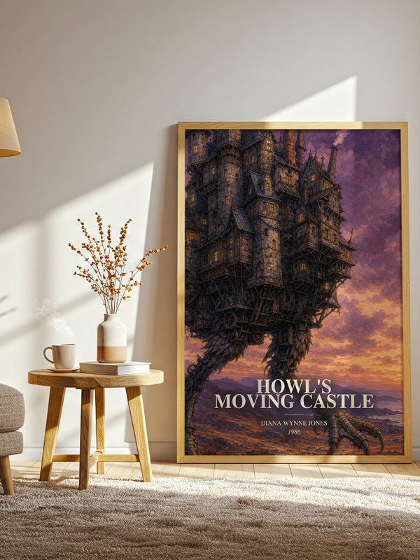 Howl's Moving Castle watercolour print in frame leaning in hallway – fantasy wall art