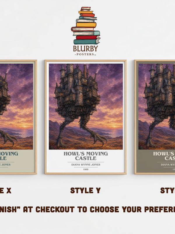 Howl's Moving Castle book cover print in frame leaning in hallway – fantasy wall art
