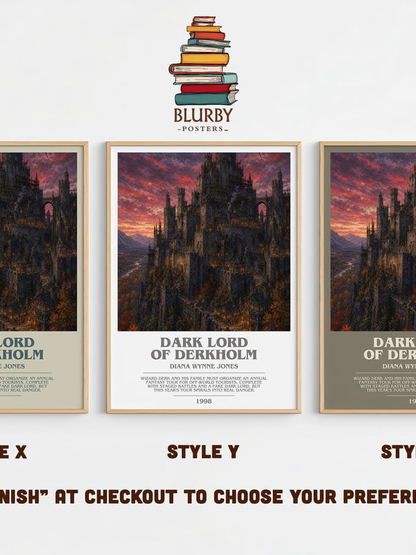 Dark Lord of Derkholm bookish print in frame leaning in hallway – fantasy wall art