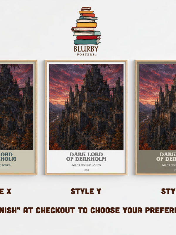 Dark Lord of Derkholm book cover print in frame leaning in hallway – fantasy wall art
