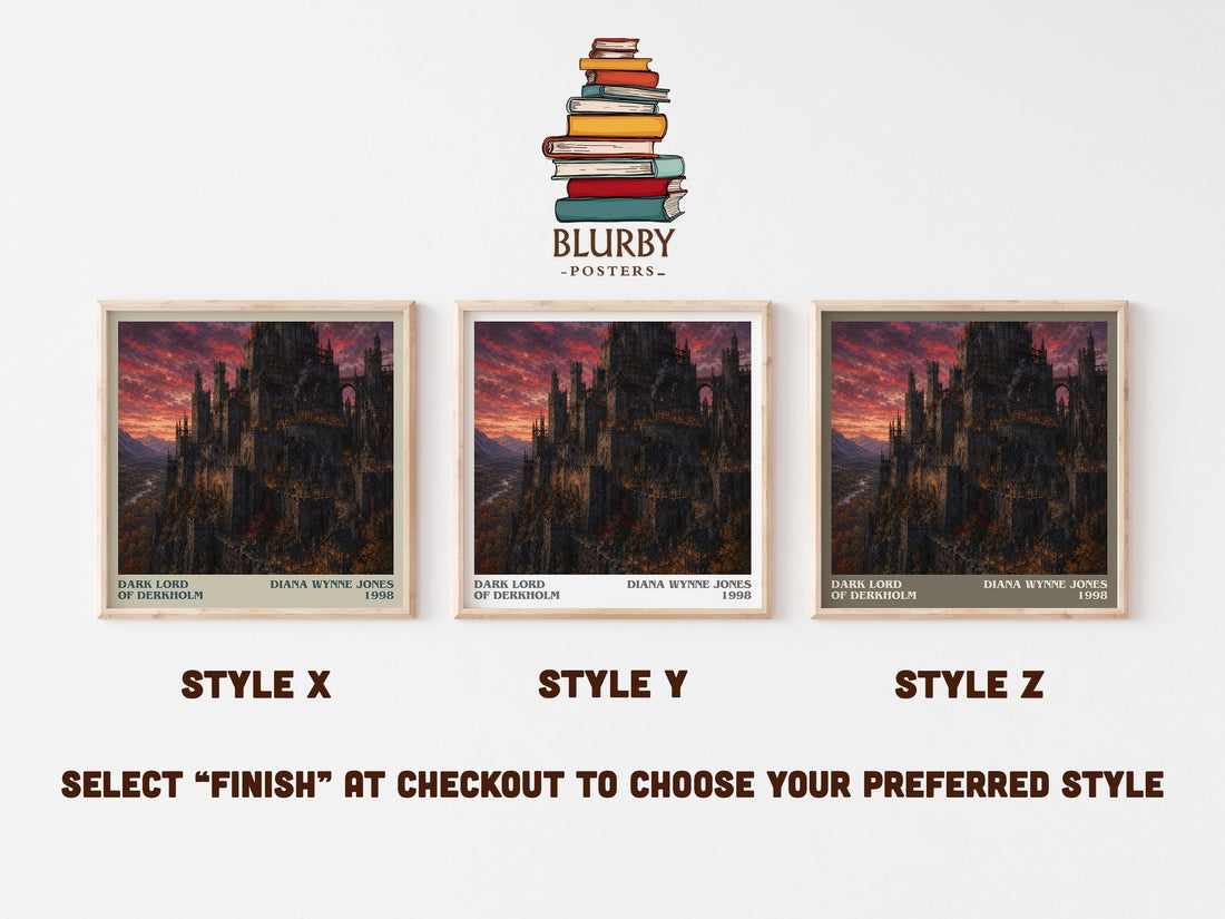 Dark Lord of Derkholm literary print in frame leaning in hallway – fantasy wall art (mockup)