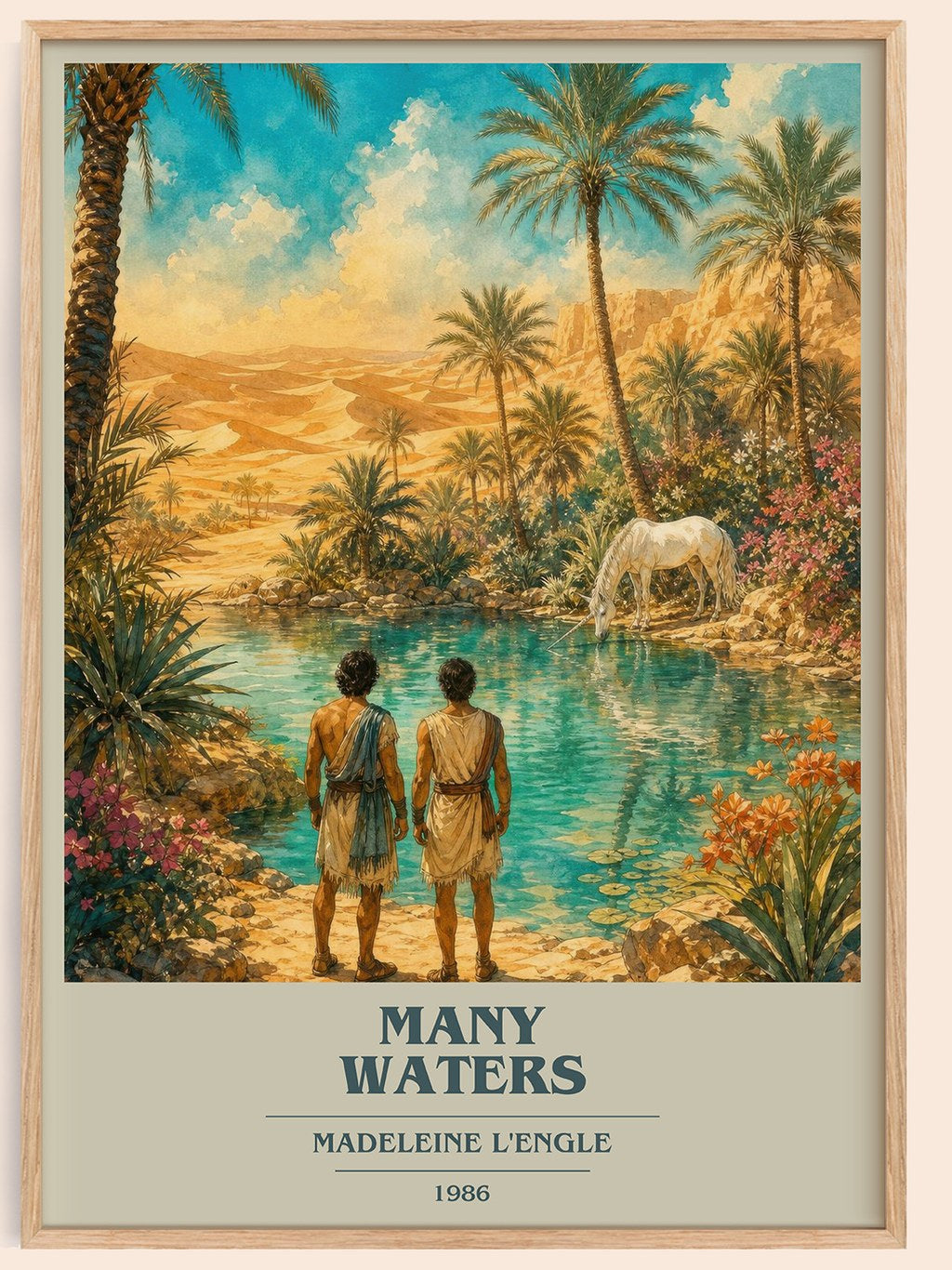 Many Waters book cover book poster by Madeleine L'Engle – framed literary art print