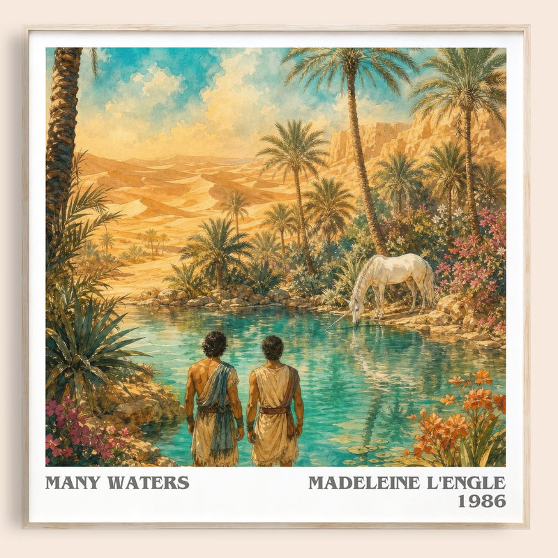 Many Waters literary book poster by Madeleine L'Engle – framed literary art print
