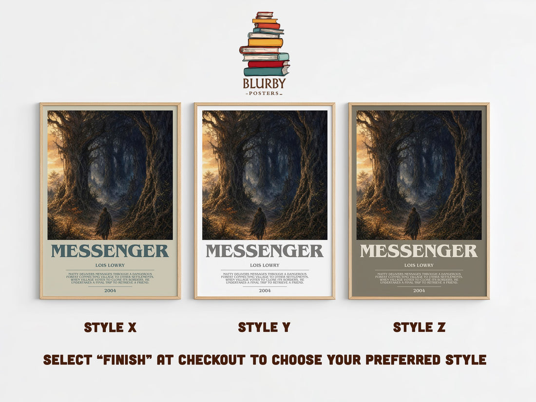 Messenger bookish print in frame leaning in hallway – dystopian wall art (mockup)