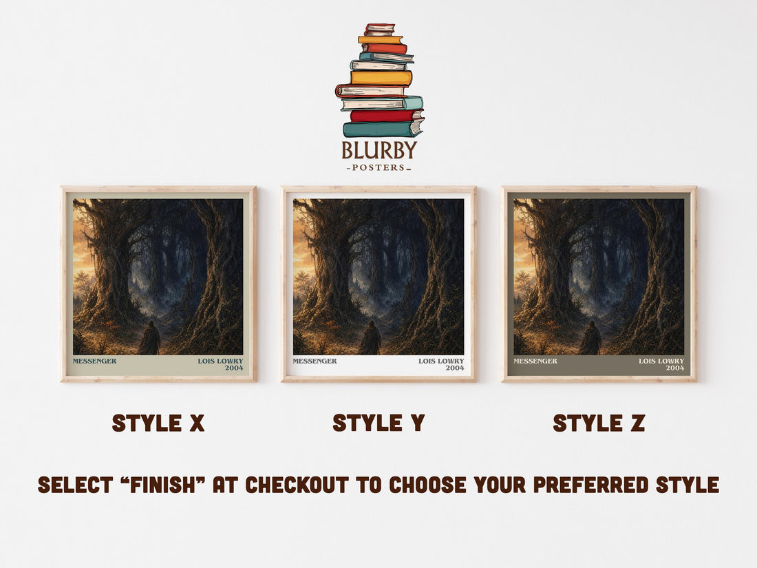 Messenger literary print in frame leaning in hallway – dystopian wall art (mockup)