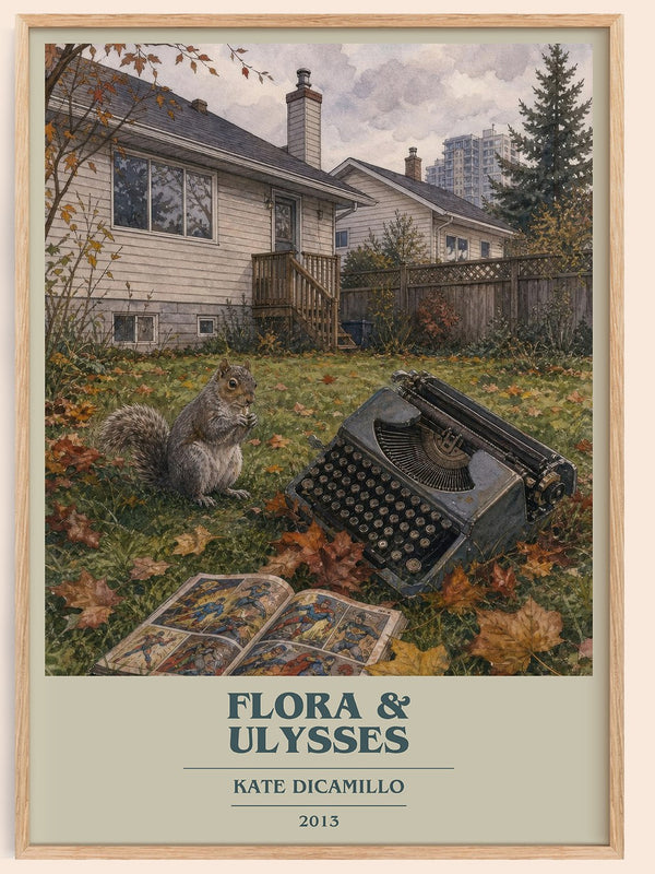 Flora & Ulysses book cover book poster by Kate DiCamillo – framed literary art print