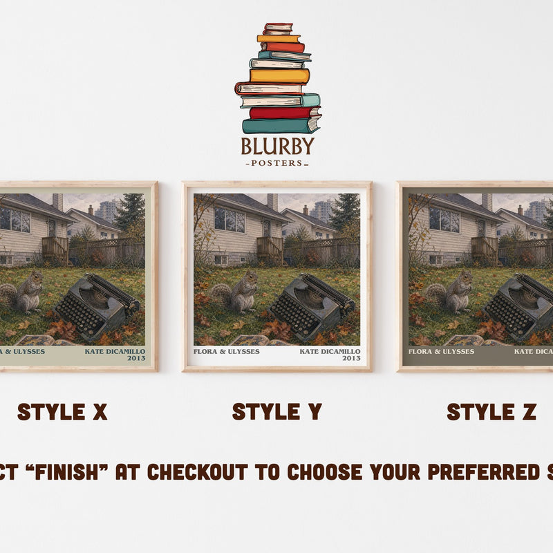 Flora & Ulysses literary print in frame leaning in hallway – childrens wall art