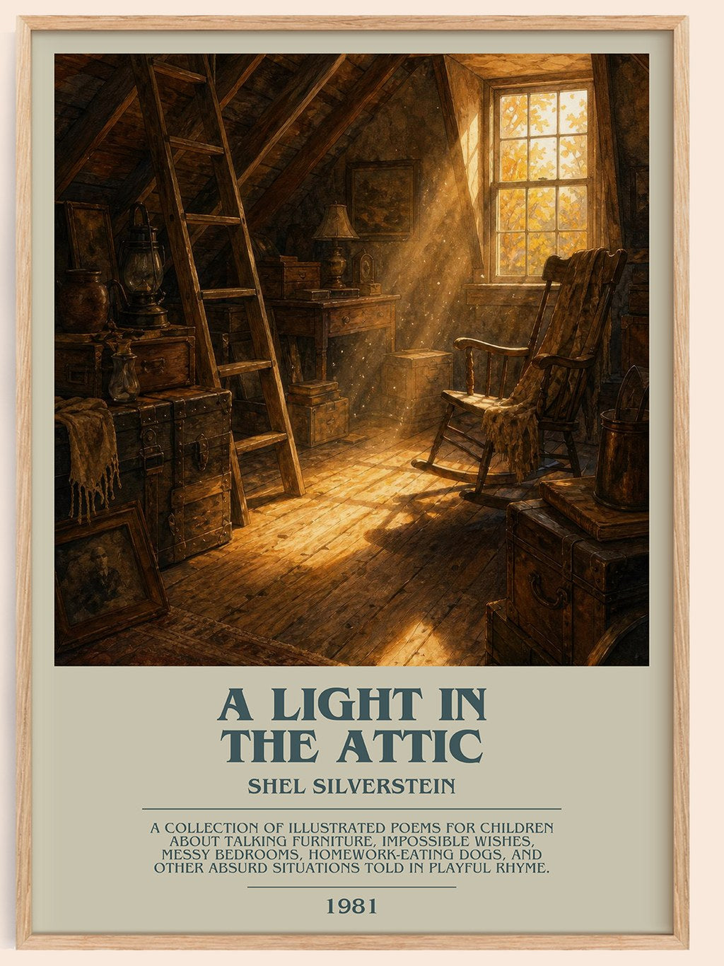 A Light in the Attic bookish book poster by Shel Silverstein – framed literary art print