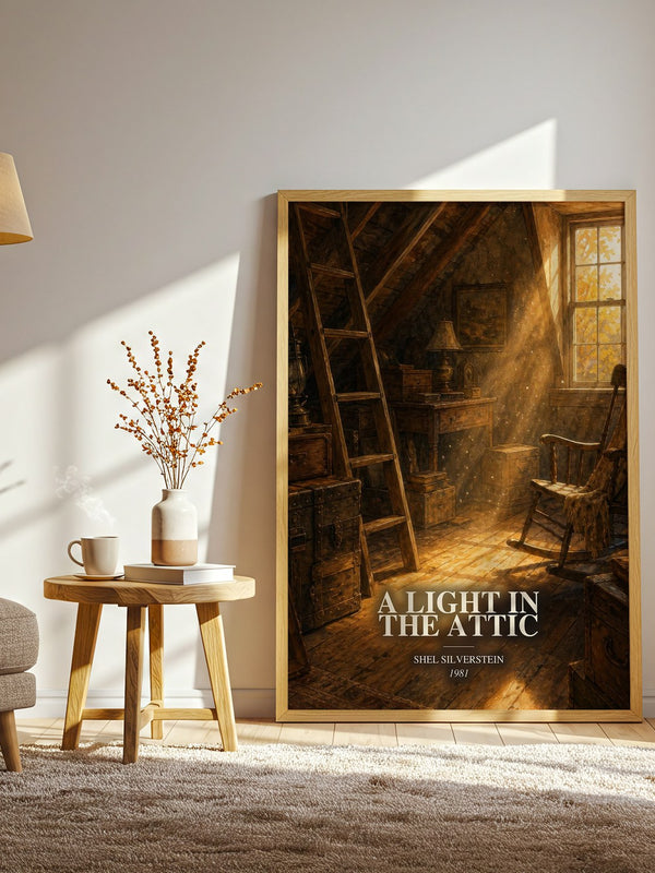 A Light in the Attic watercolour print in frame leaning in hallway – poetry wall art