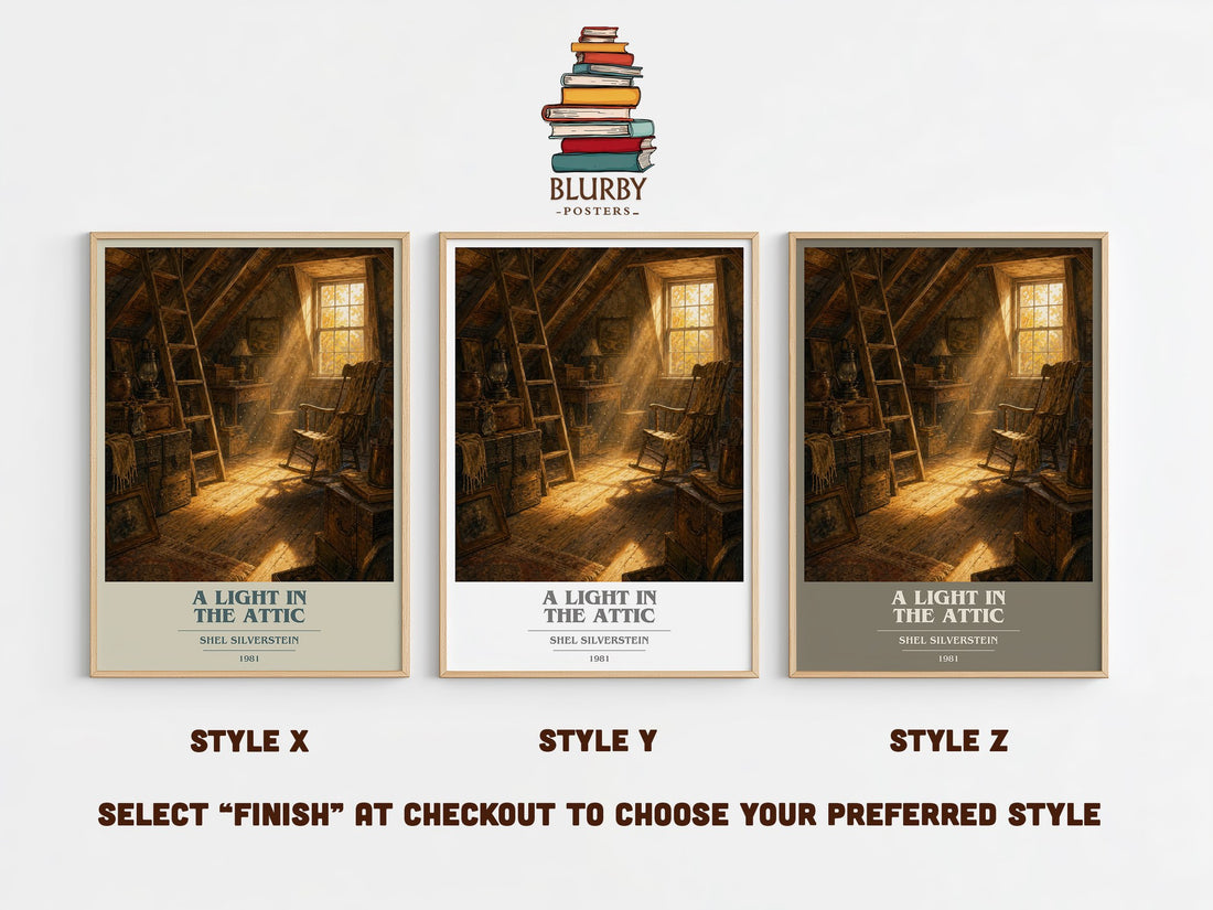 A Light in the Attic book cover print in frame leaning in hallway – poetry wall art (mockup)