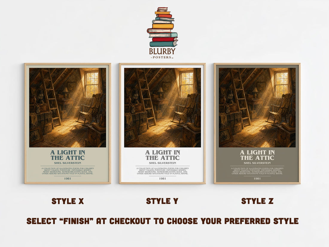 A Light in the Attic bookish print in frame leaning in hallway – poetry wall art (mockup)