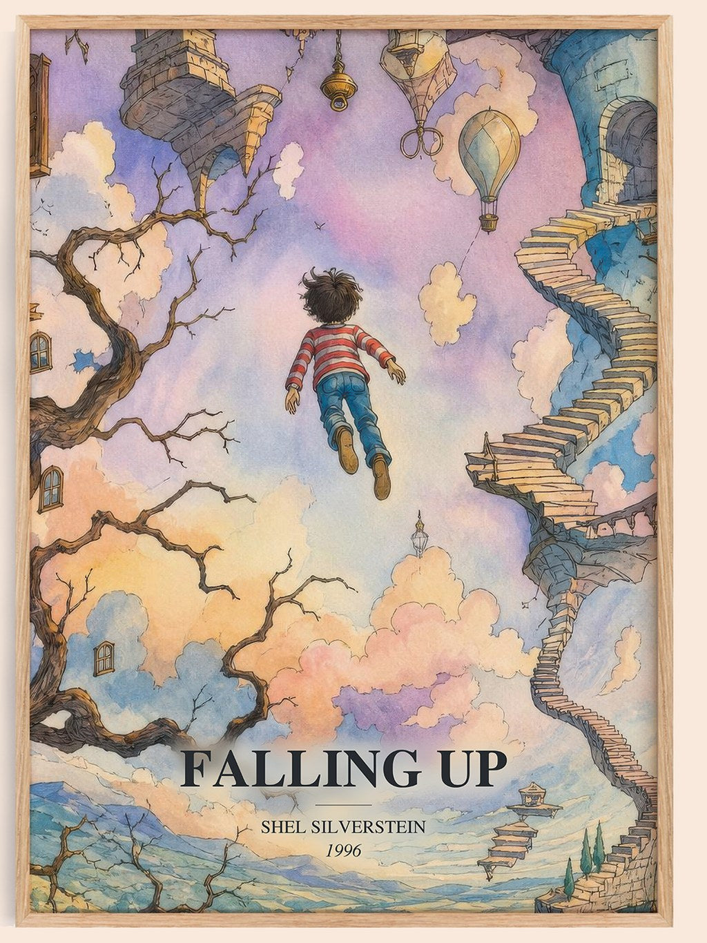 Falling Up watercolour book poster by Shel Silverstein – framed literary art print