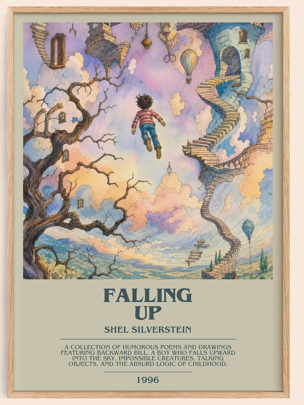 Falling Up bookish book poster by Shel Silverstein – framed literary art print
