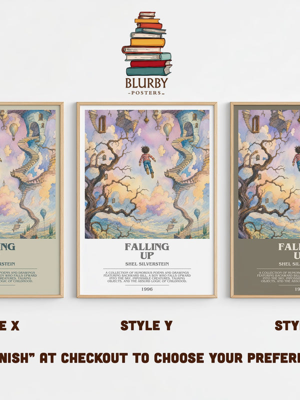 Falling Up bookish print in frame leaning in hallway – poetry wall art