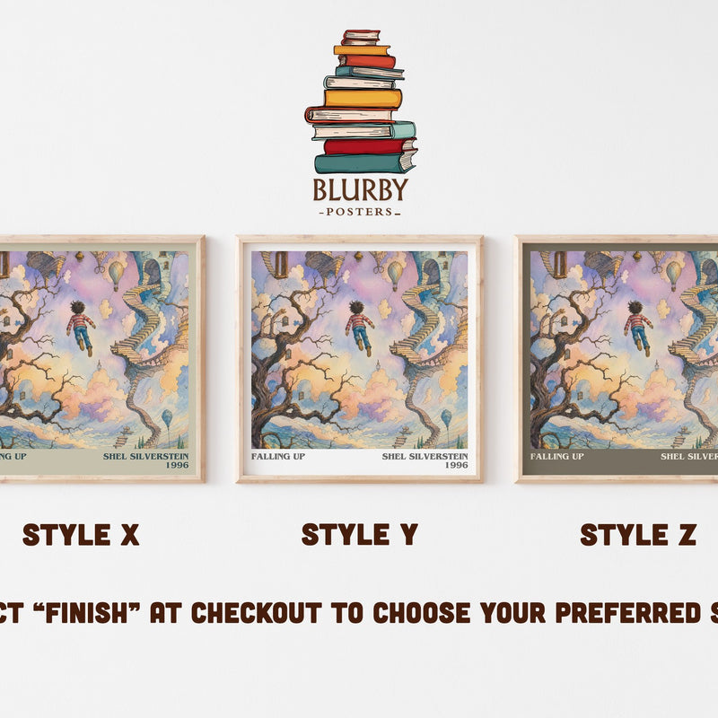 Falling Up literary print in frame leaning in hallway – poetry wall art