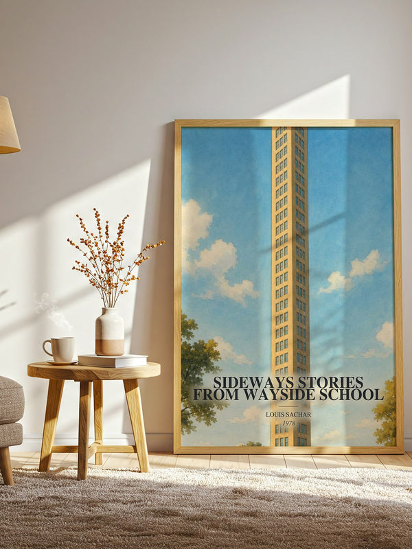 Sideways Stories from Wayside School watercolour print in frame leaning in hallway – childrens wall art