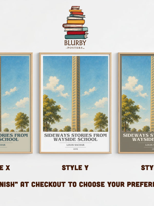 Sideways Stories from Wayside School book cover print in frame leaning in hallway – childrens wall art