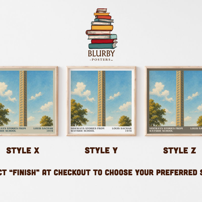 Sideways Stories from Wayside School literary print in frame leaning in hallway – childrens wall art