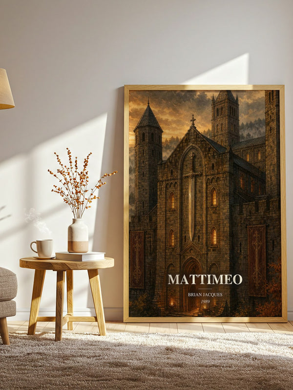 Mattimeo watercolour print in frame leaning in hallway – childrens wall art