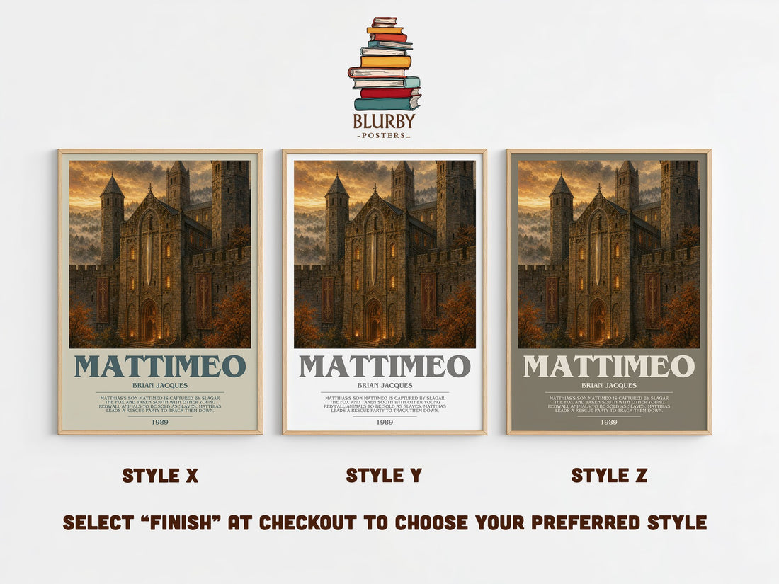Mattimeo bookish print in frame leaning in hallway – childrens wall art (mockup)