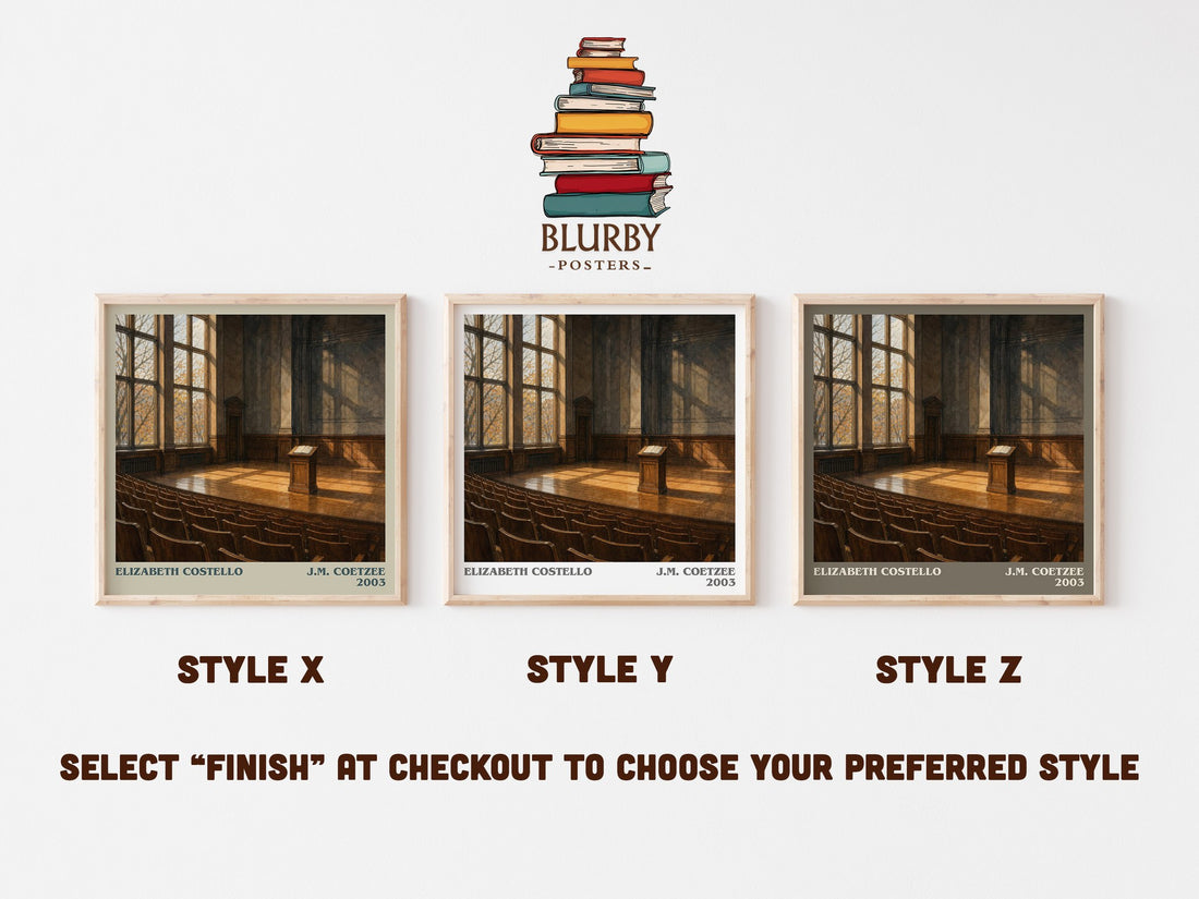 Elizabeth Costello literary print in frame leaning in hallway – literary fiction wall art (mockup)