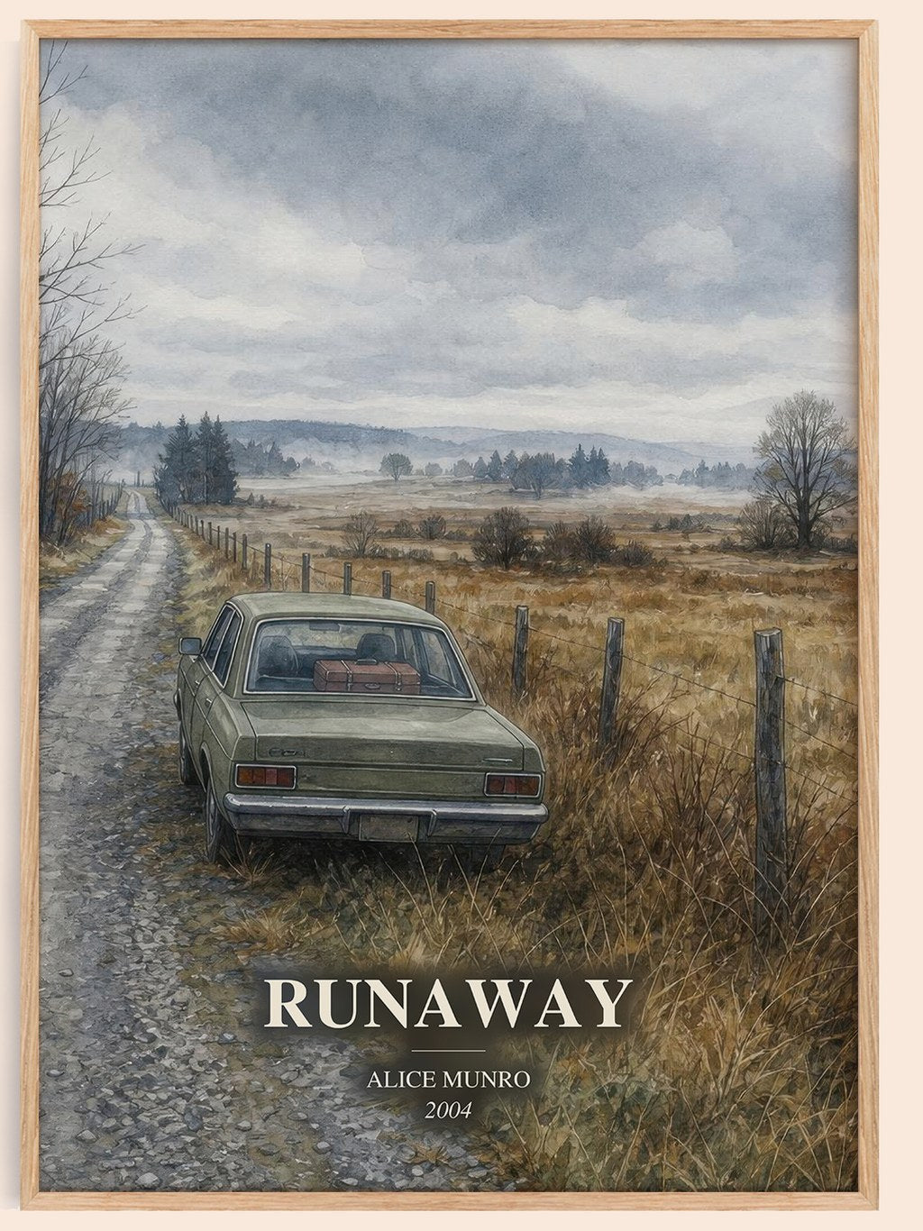 Runaway watercolour book poster by Alice Munro – framed literary art print