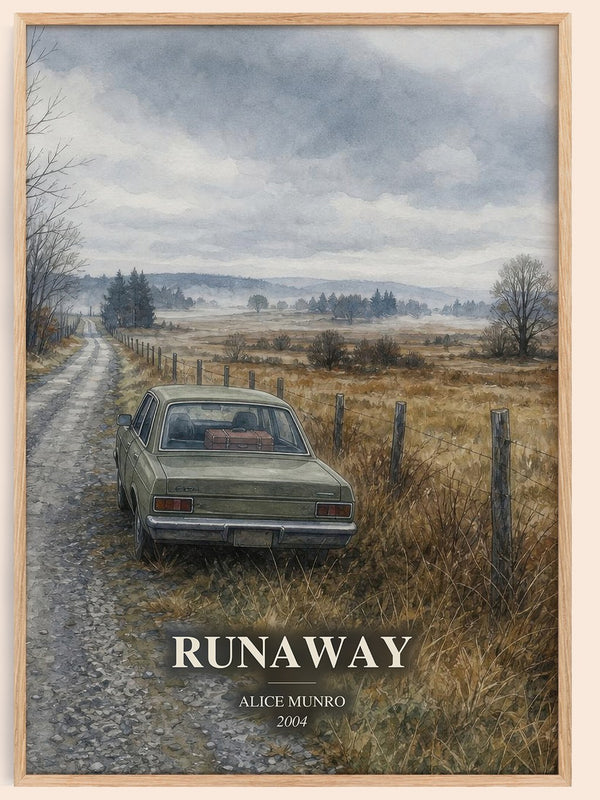 Runaway watercolour book poster by Alice Munro – framed literary art print