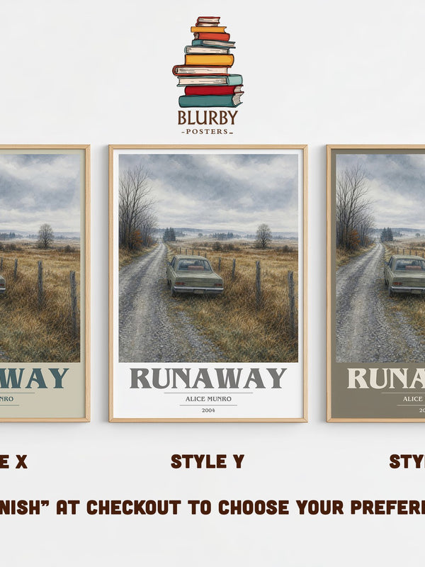 Runaway book cover print in frame leaning in hallway – literary fiction wall art