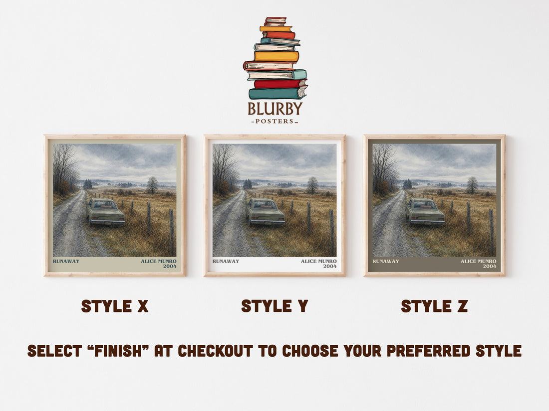 Runaway literary print in frame leaning in hallway – literary fiction wall art (mockup)
