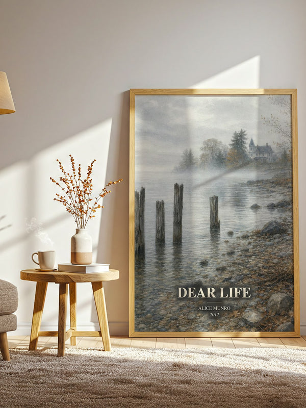 Dear Life watercolour print in frame leaning in hallway – literary fiction wall art