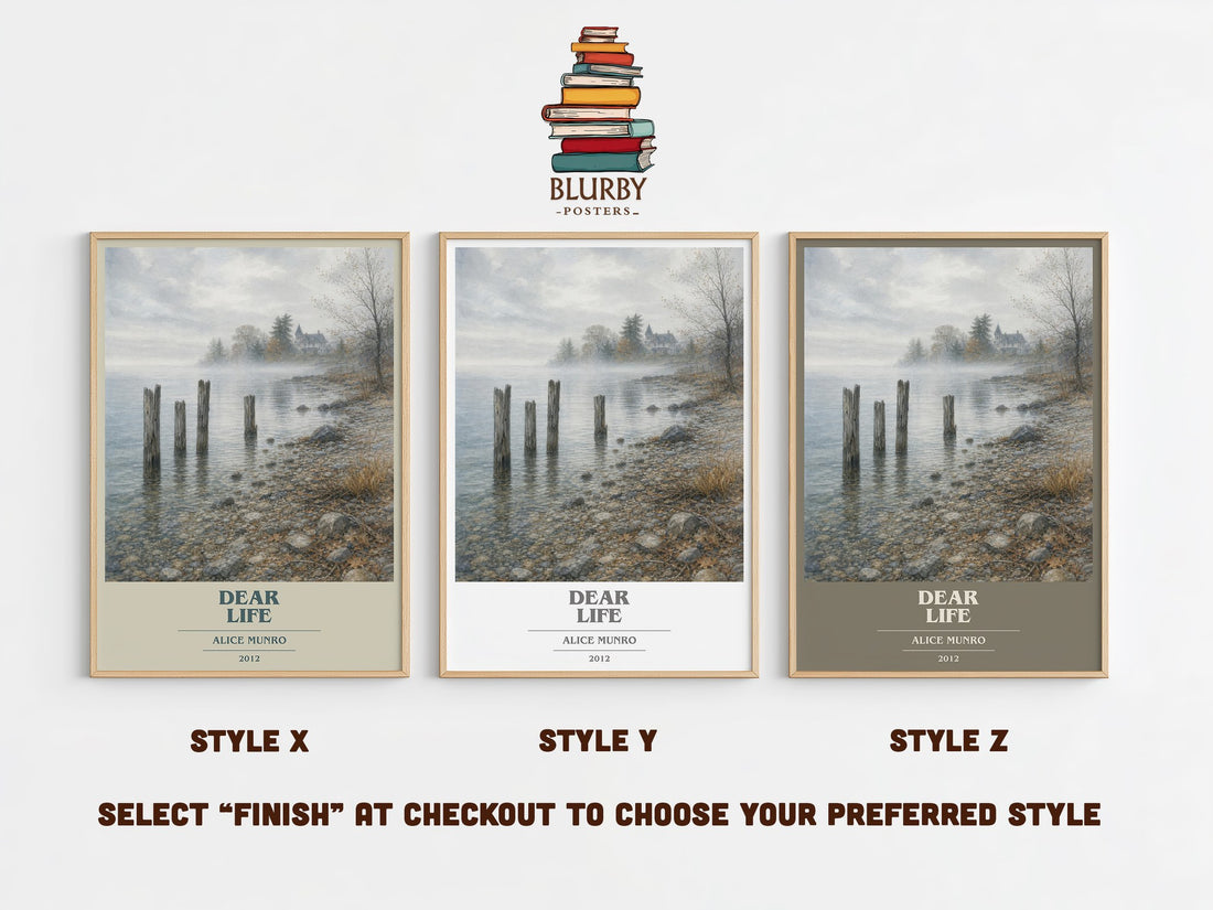 Dear Life book cover print in frame leaning in hallway – literary fiction wall art (mockup)