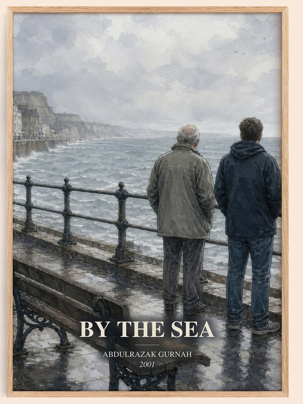 By the Sea watercolour book poster by Abdulrazak Gurnah – framed literary art print