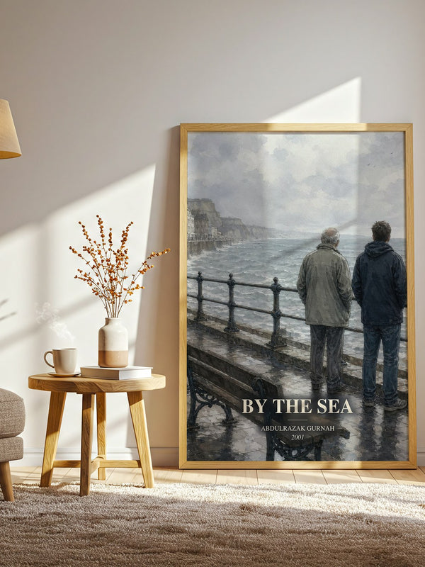 By the Sea watercolour print in frame leaning in hallway – literary fiction wall art