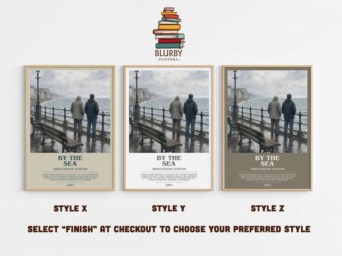By the Sea bookish print in frame leaning in hallway – literary fiction wall art (mockup)