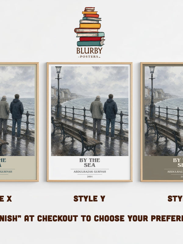 By the Sea book cover print in frame leaning in hallway – literary fiction wall art